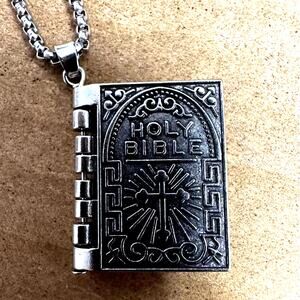 Silver Lord's Prayer Bible Necklace 24 in. 3mm Box Chain | Christian Jewelry NEW